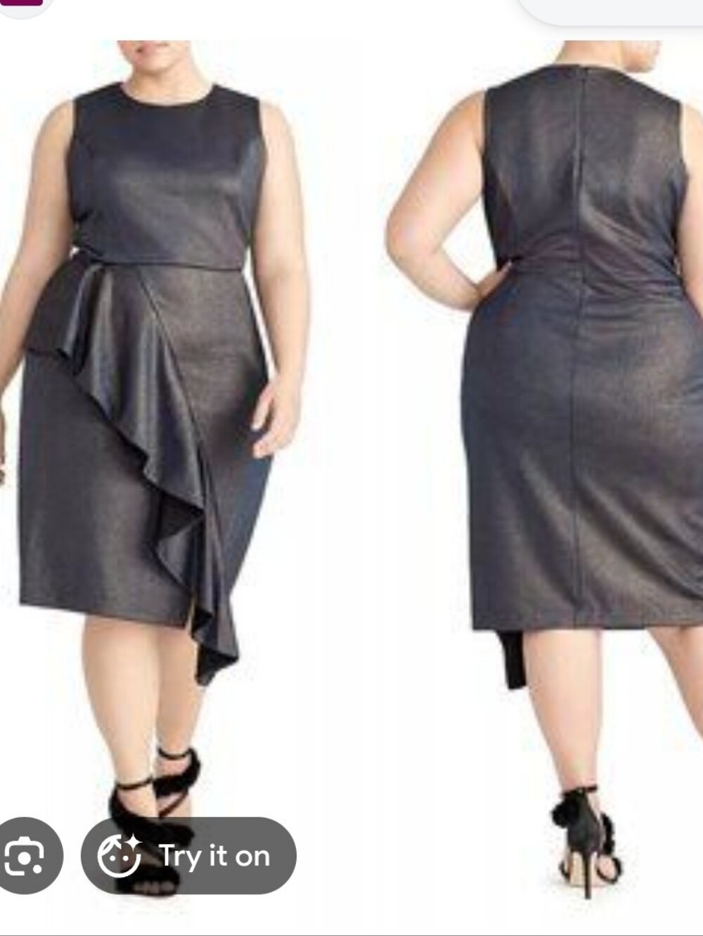 Size 22W navy & gold/copper shimmery sleeveless midi dress w/ ruffle RACHEL NWt